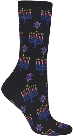 Black Menorahs and Stars Socks (Women's)