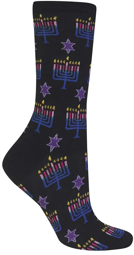 Black Menorahs and Stars Socks (Women's)