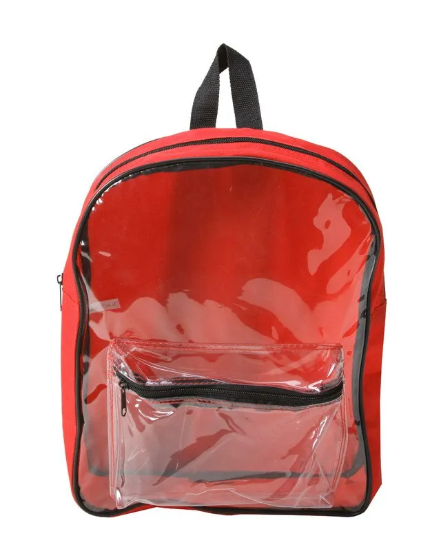 Clear Backpack Security Approved - With Large Zipper Pocket 12" Wide x 14.5" High x 4" Gusset (BP601)