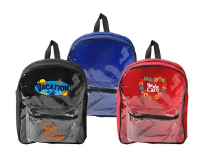 Clear Backpack Security Approved - With Large Zipper Pocket 12" Wide x 14.5" High x 4" Gusset (BP601)