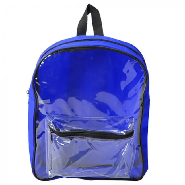 Clear Backpack Security Approved - With Large Zipper Pocket 12" Wide x 14.5" High x 4" Gusset (BP601)