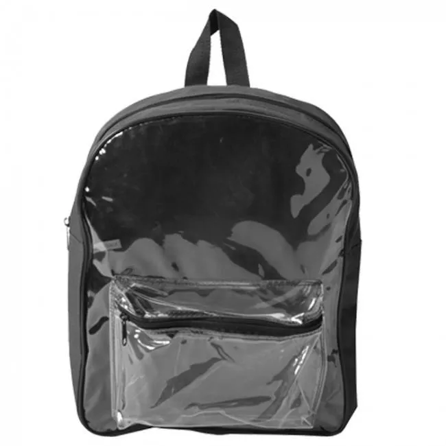 Clear Backpack Security Approved - With Large Zipper Pocket 12" Wide x 14.5" High x 4" Gusset (BP601)
