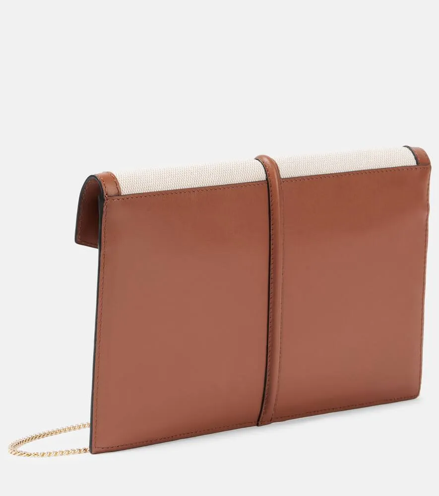DeMellier Tokyo leather-trimmed canvas clutch