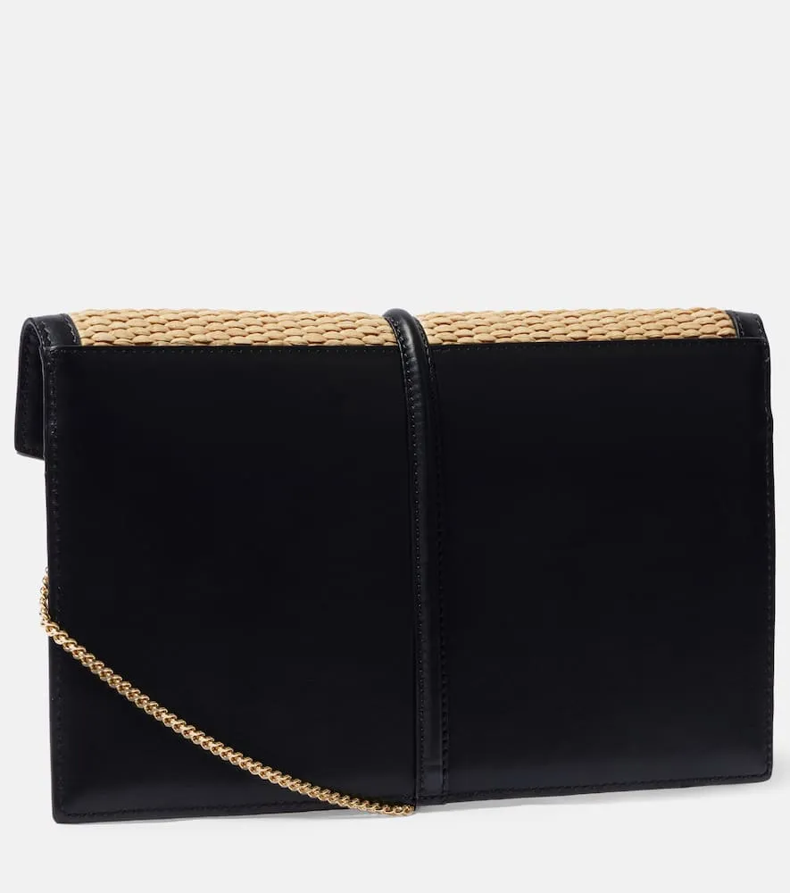 DeMellier Tokyo leather-trimmed raffia clutch