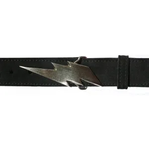 Lightning Bolt Belt - Black Suede wAntique Nickel