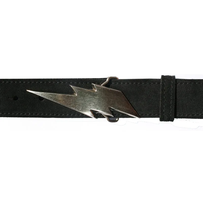Lightning Bolt Belt - Black Suede wAntique Nickel
